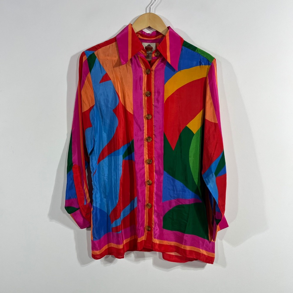 Farm Rio Resort Vibrant Boho Abstract Print Button Down Shirt Womens Small NWT - Picture 2 of 12